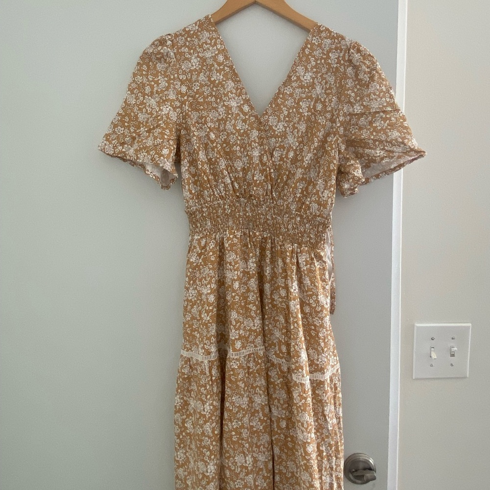 Pink lily floral short sleeve maxi dress